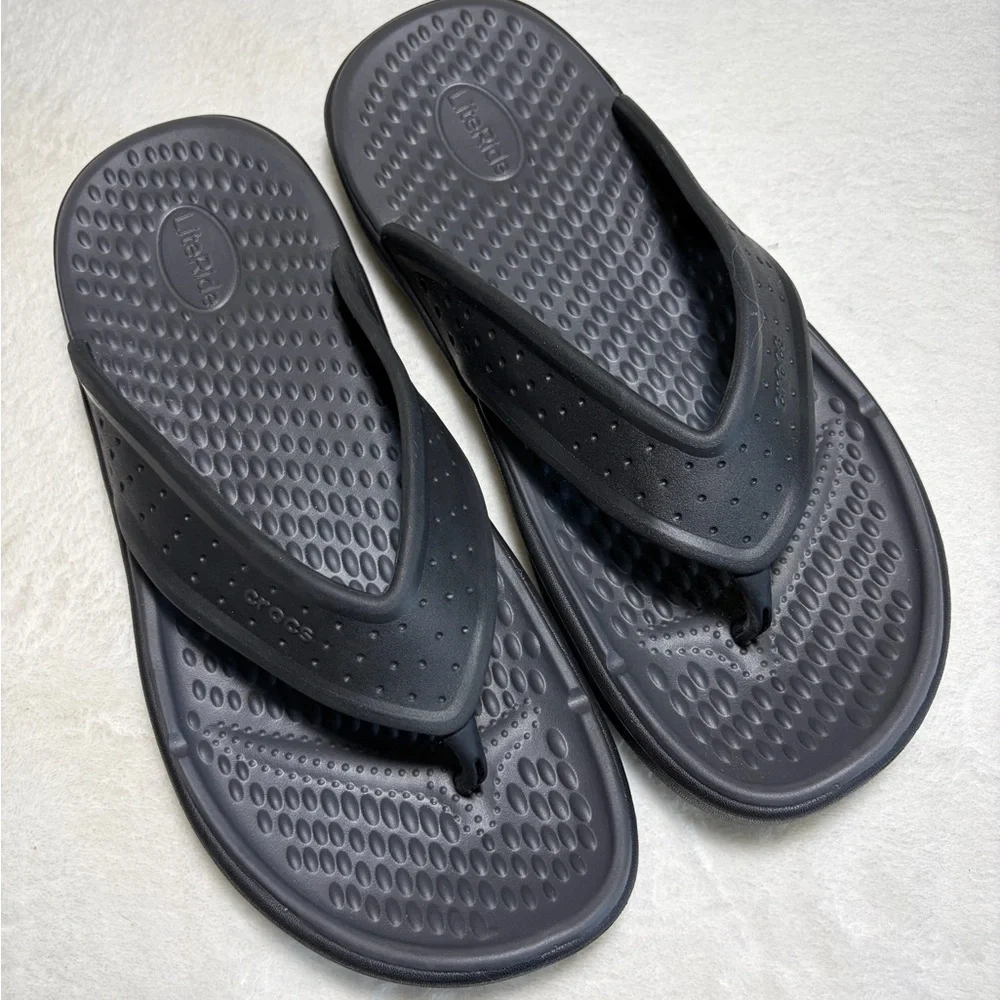 CROCS Lite Rider‎  Men’s Black Flip-Flops Shoes Sz 12